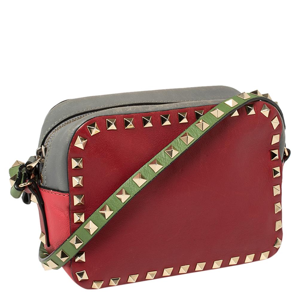 Brown Valentino Multicolor Leather Rockstud Camera Crossbody Bag