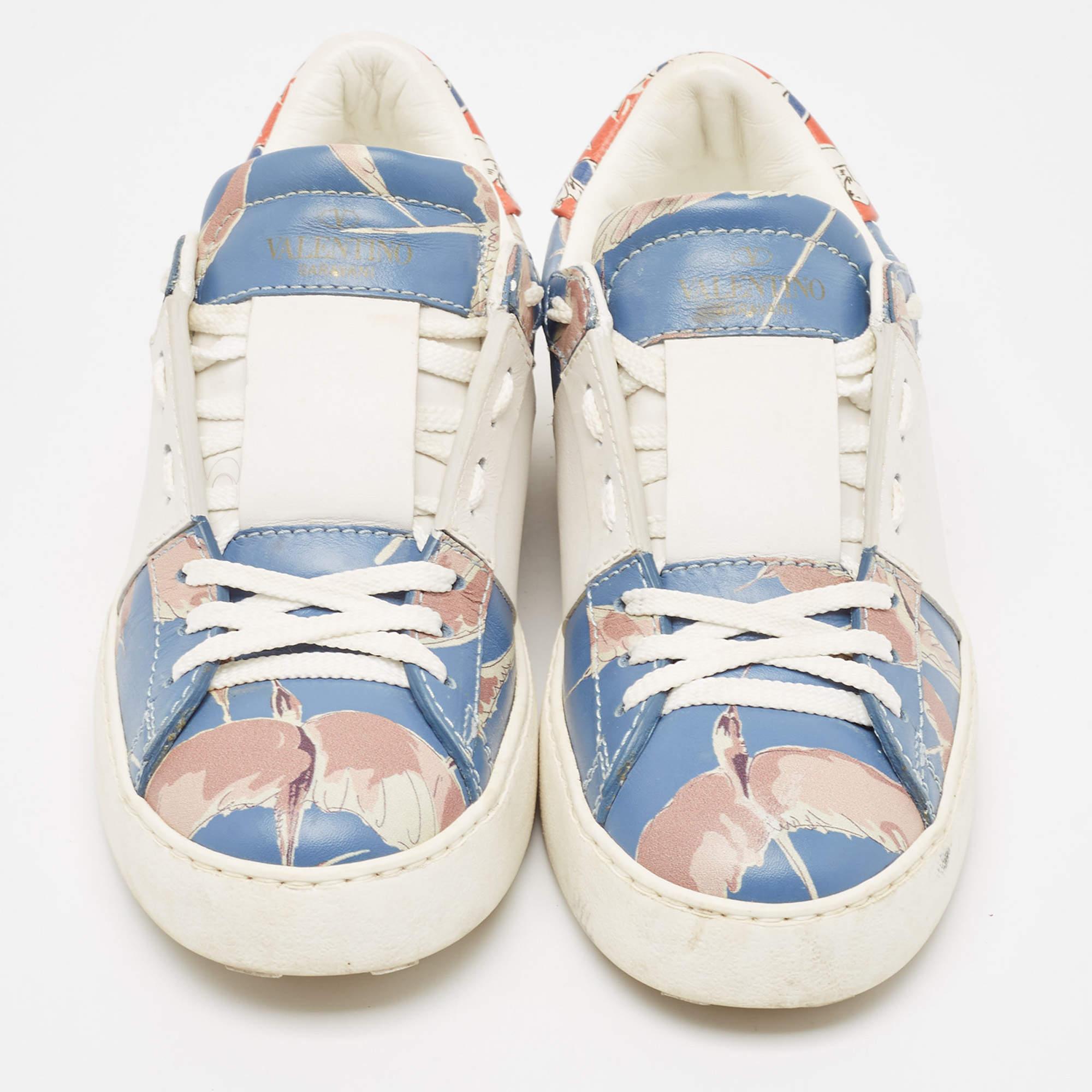 Gray Valentino Multicolor Leather Rockstud Low Top Sneakers Size 36