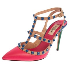 Valentino Multicolor Leather Rockstud Pointed Toe Sandals Size 37.5