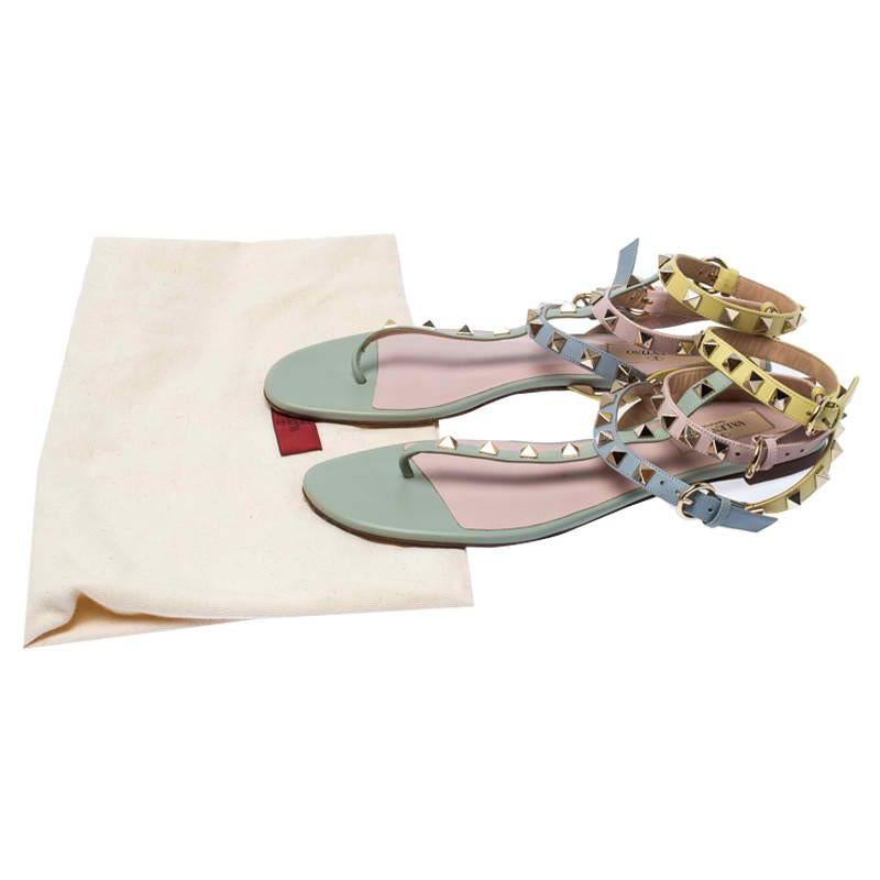Valentino Multicolor Leather Rockstud Strappy Flat Sandals Size 38 4