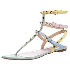Valentino Multicolor Leather Rockstud Thong Flat Sandals Size 37