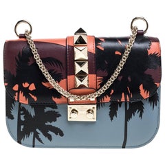 Valentino Multicolor Leather Small Hawaiian Rockstud Glam Lock Flap Bag