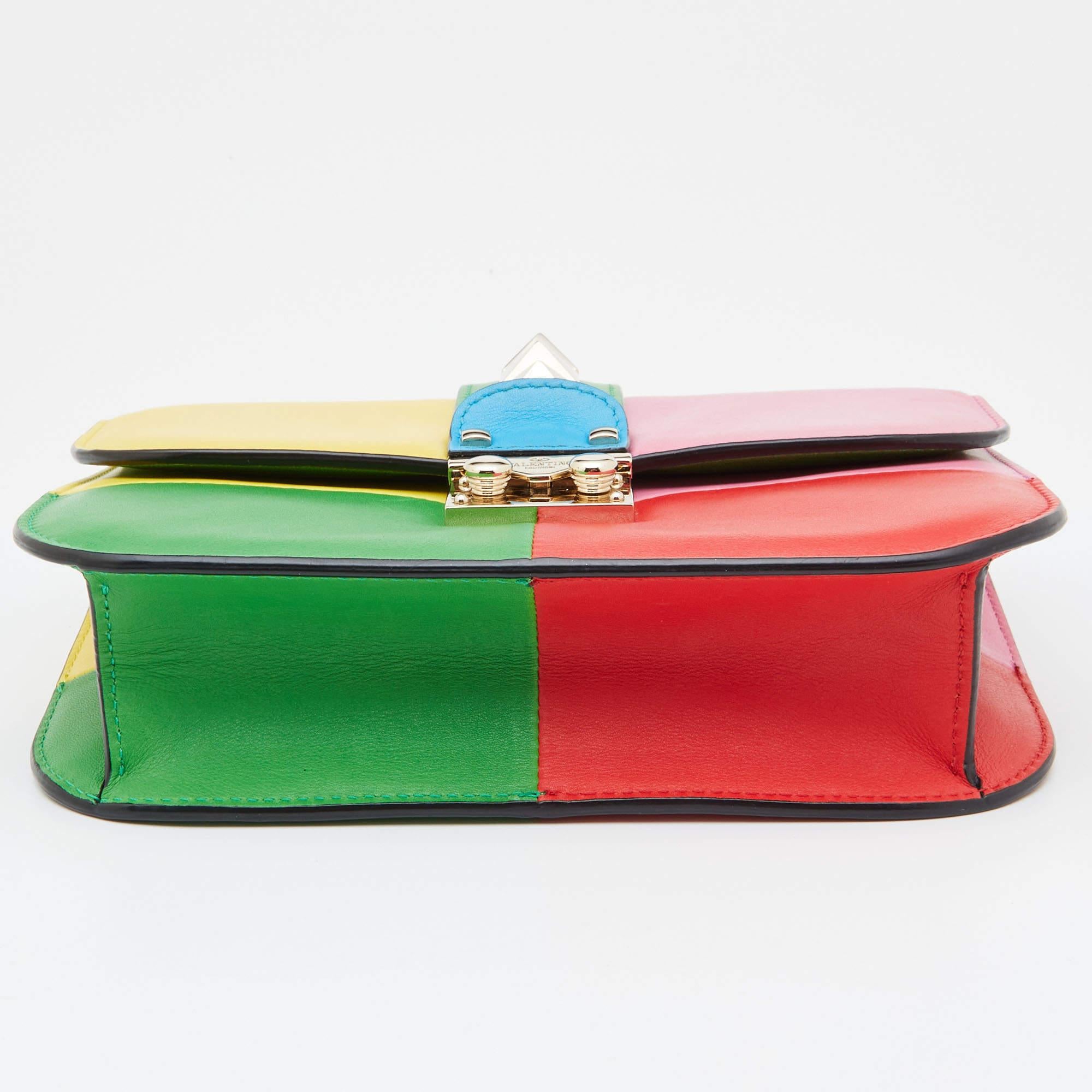 Valentino Multicolor Leather Small Rockstud Glam Lock Flap Bag For Sale ...