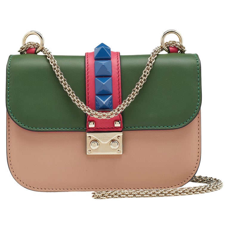 Multicolor Leather Small Rockstud Glam Lock Flap For Sale at