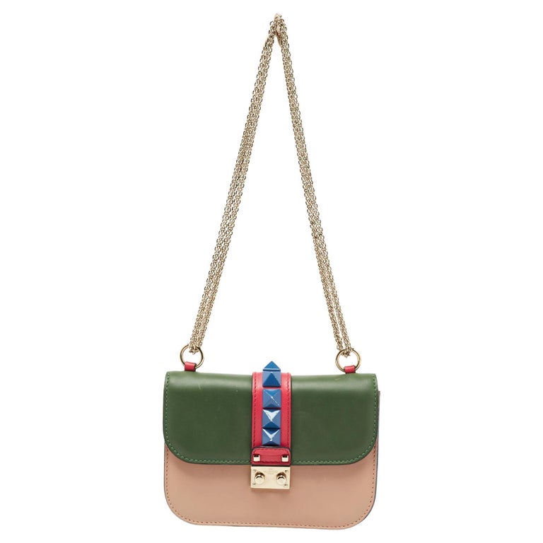 Valentino Multicolor Leather Small Rockstud Glam Lock Flap Bag For Sale ...