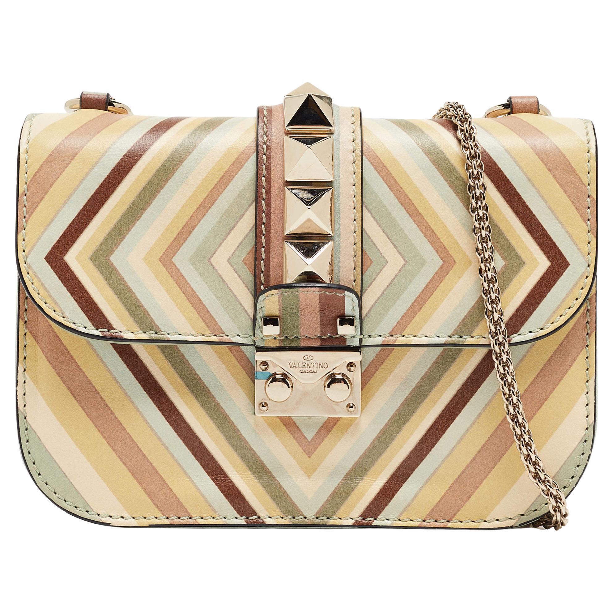 Valentino Multicolor Leather Small Rockstud Glam Lock Flap Bag For Sale ...