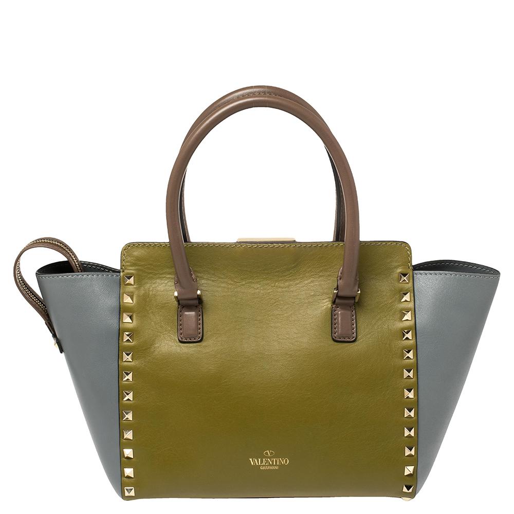 Valentino Multicolor Leather Small Rockstud Trapeze Tote In Good Condition In Dubai, Al Qouz 2