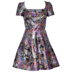 Valentino Multicolor Metallic Lurex Jacquard Butterfly Pattern A Line Dress M