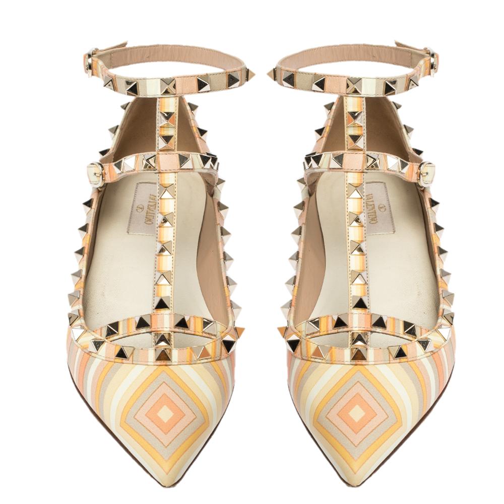 Beige Valentino Multicolor Native Couture Leather Pointed ToeBallet Flats Size 39.5