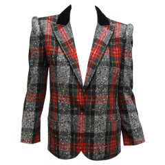 Valentino Multicolor Plaid Tweed Blazer