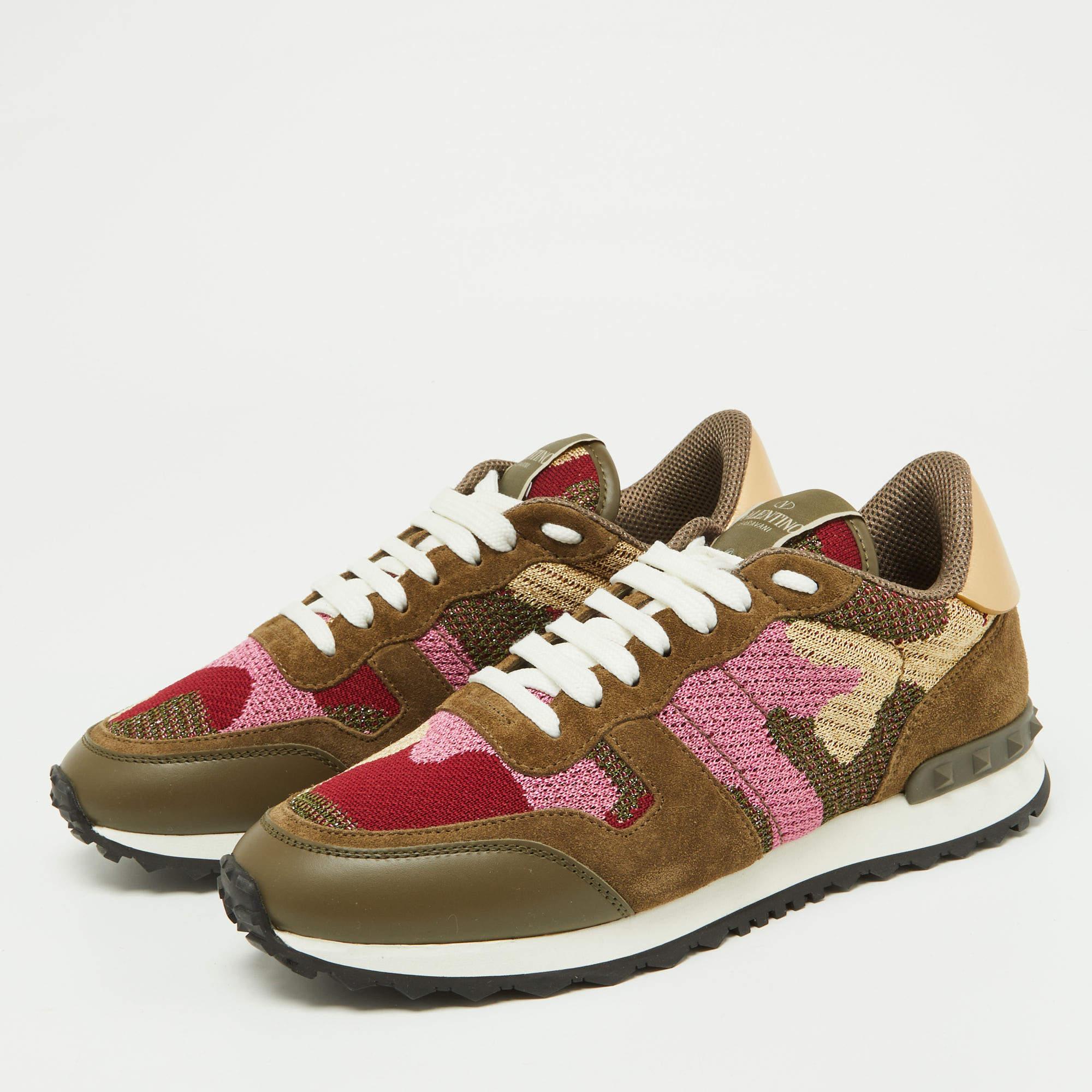 Valentino Multicolor  Print SuedeLeather Fabric Rockrunner  Size 38 For Sale 1