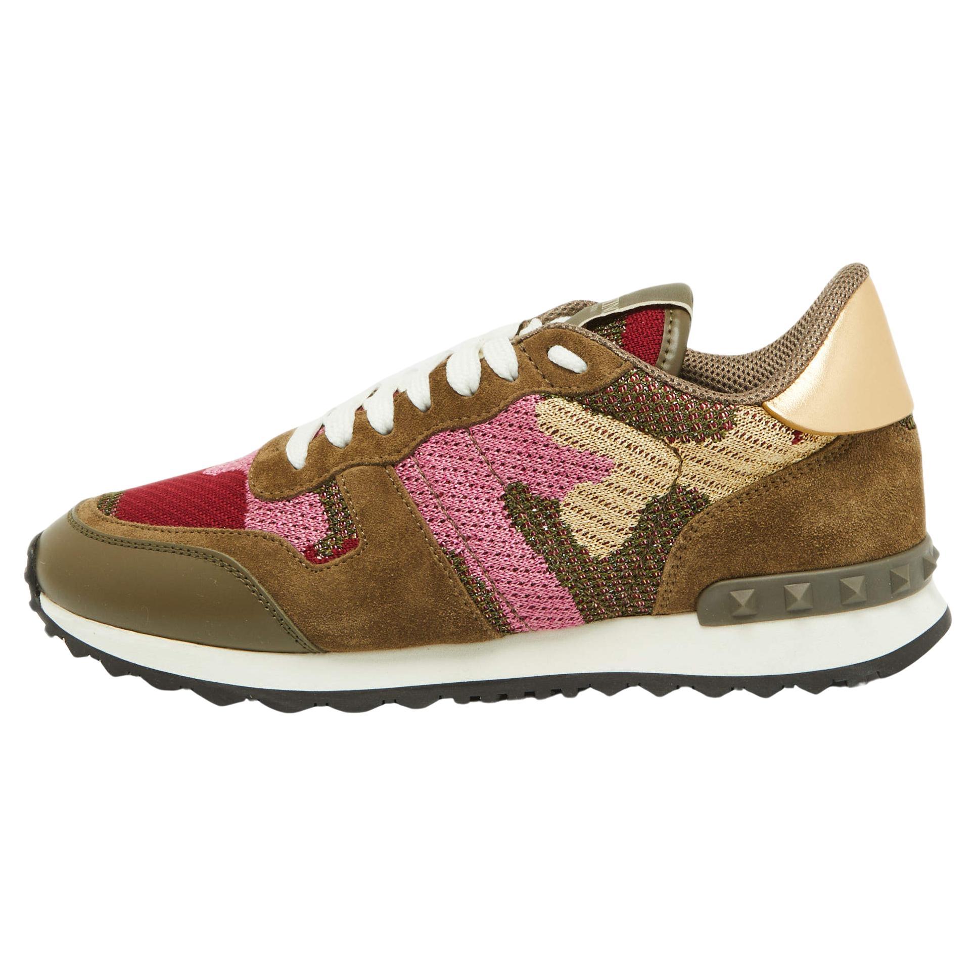 Valentino Multicolor  Print SuedeLeather Fabric Rockrunner  Size 38 For Sale