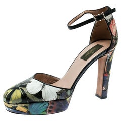 Valentino Multicolor Printed Leather Butterfly Ankle Strap Pumps Size 39