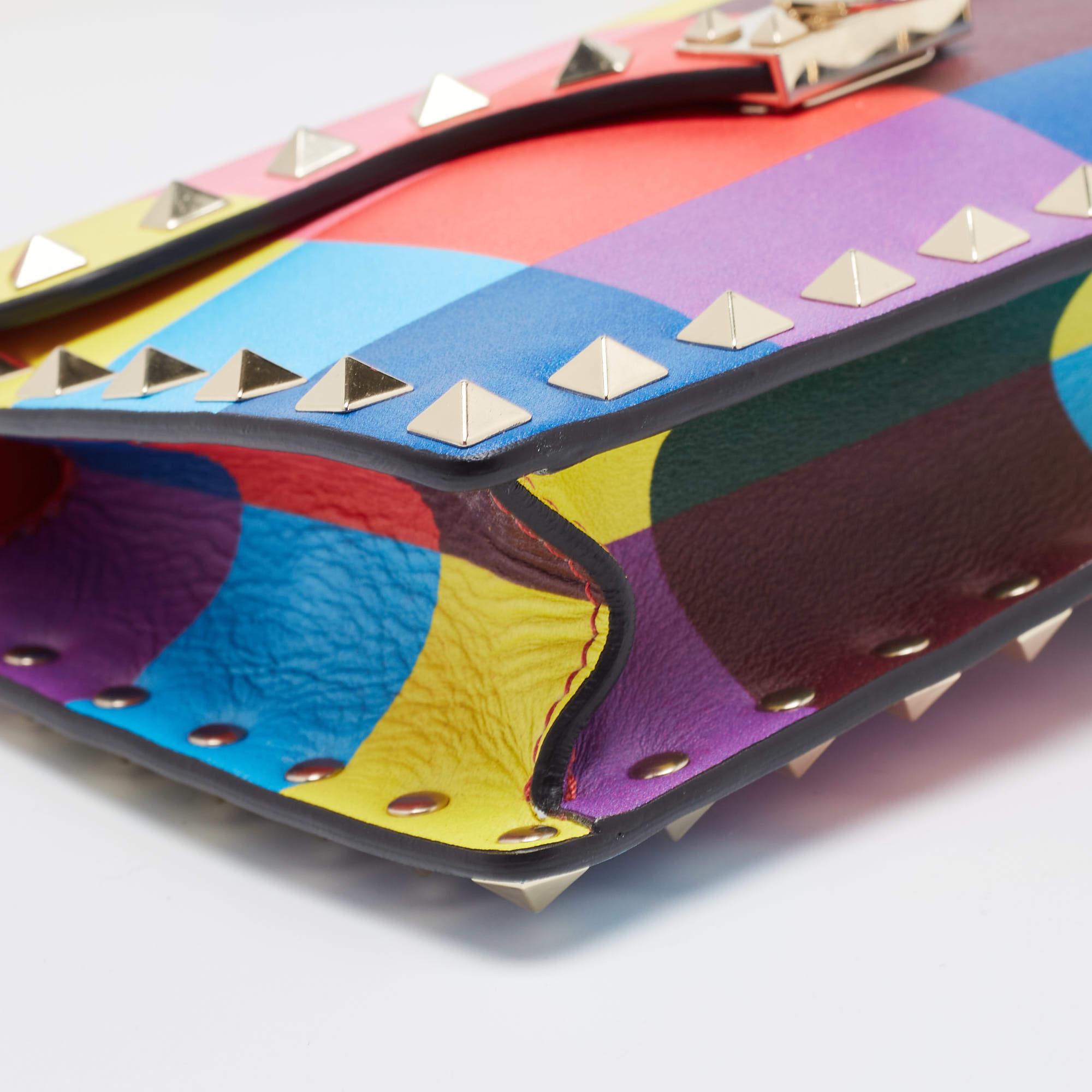 Valentino Multicolor Printed Leather Rockstud Top Handle Bag 6