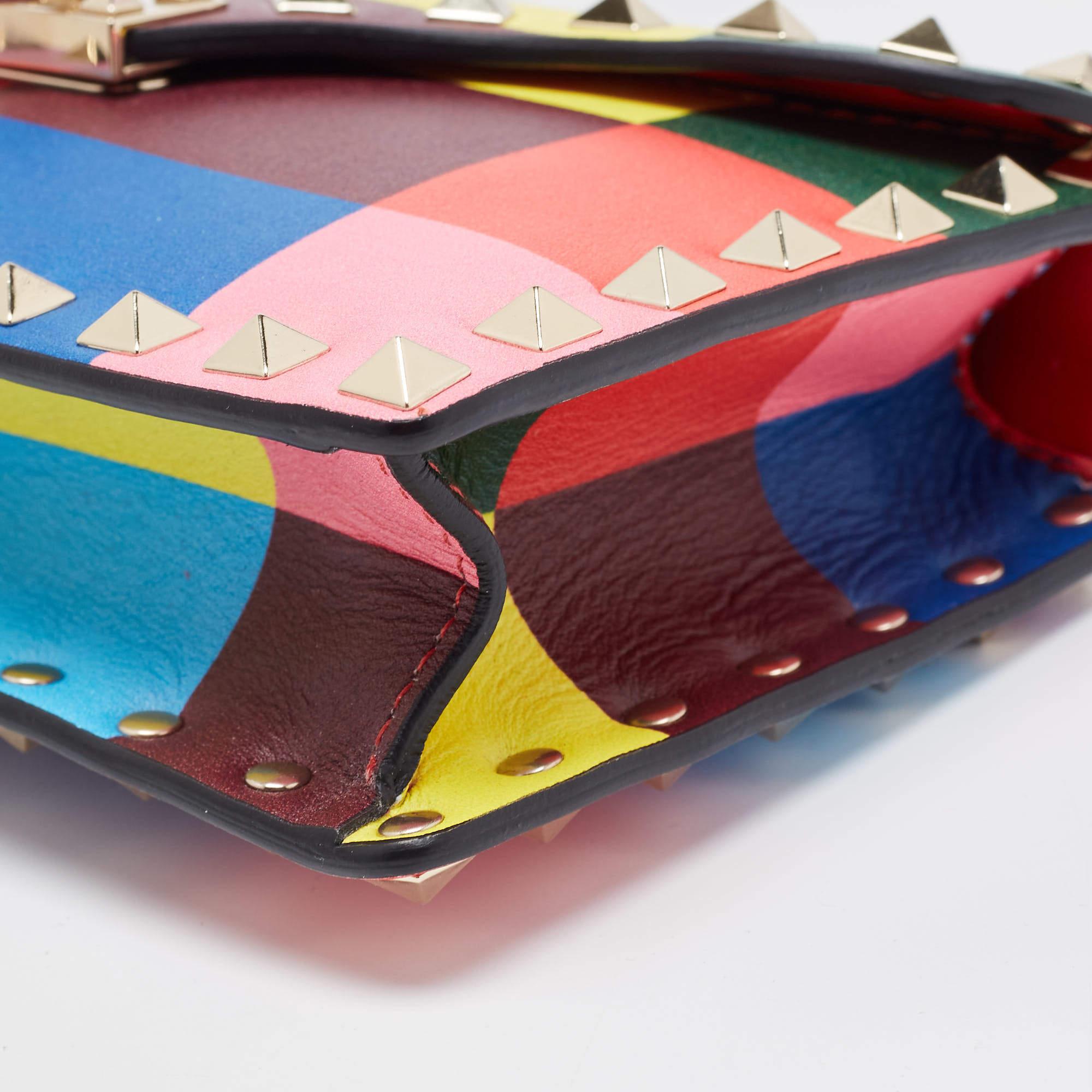 Valentino Multicolor Printed Leather Rockstud Top Handle Bag 5