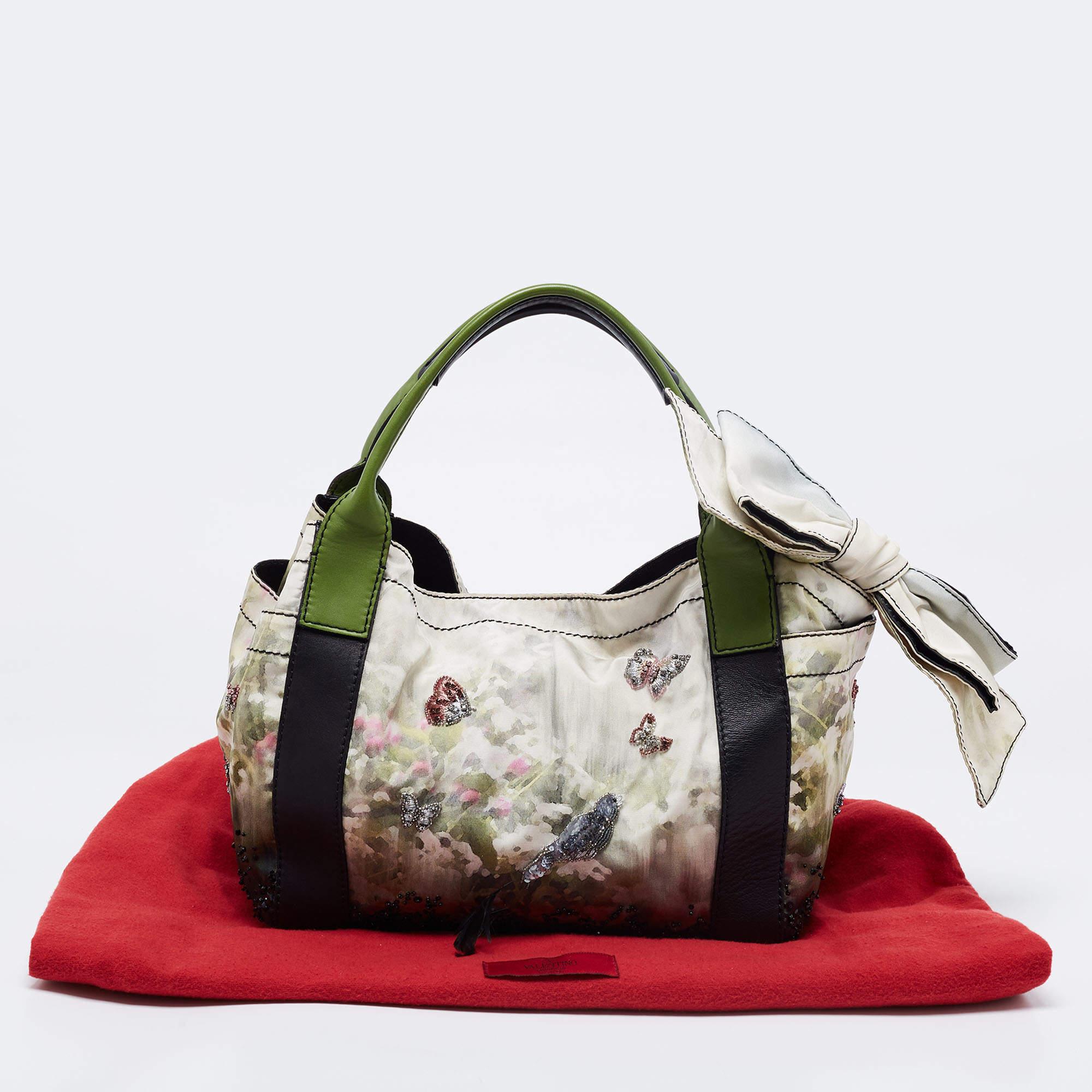 Valentino Multicolor Printed Nylon And Leather Double Pocket Bow Tote 8
