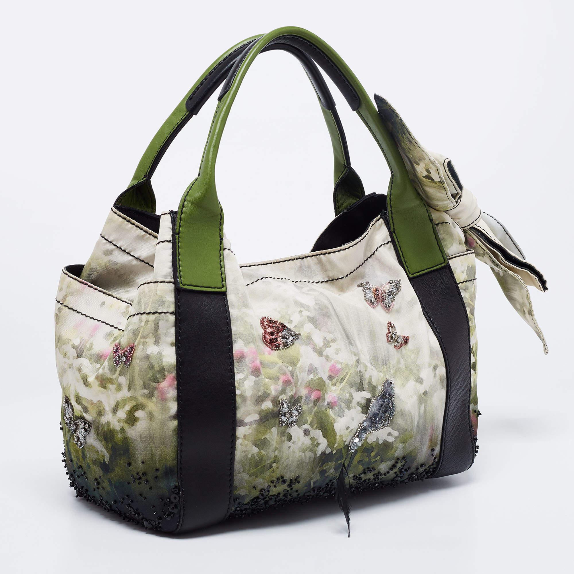 Valentino Multicolor Printed Nylon And Leather Double Pocket Bow Tote 2