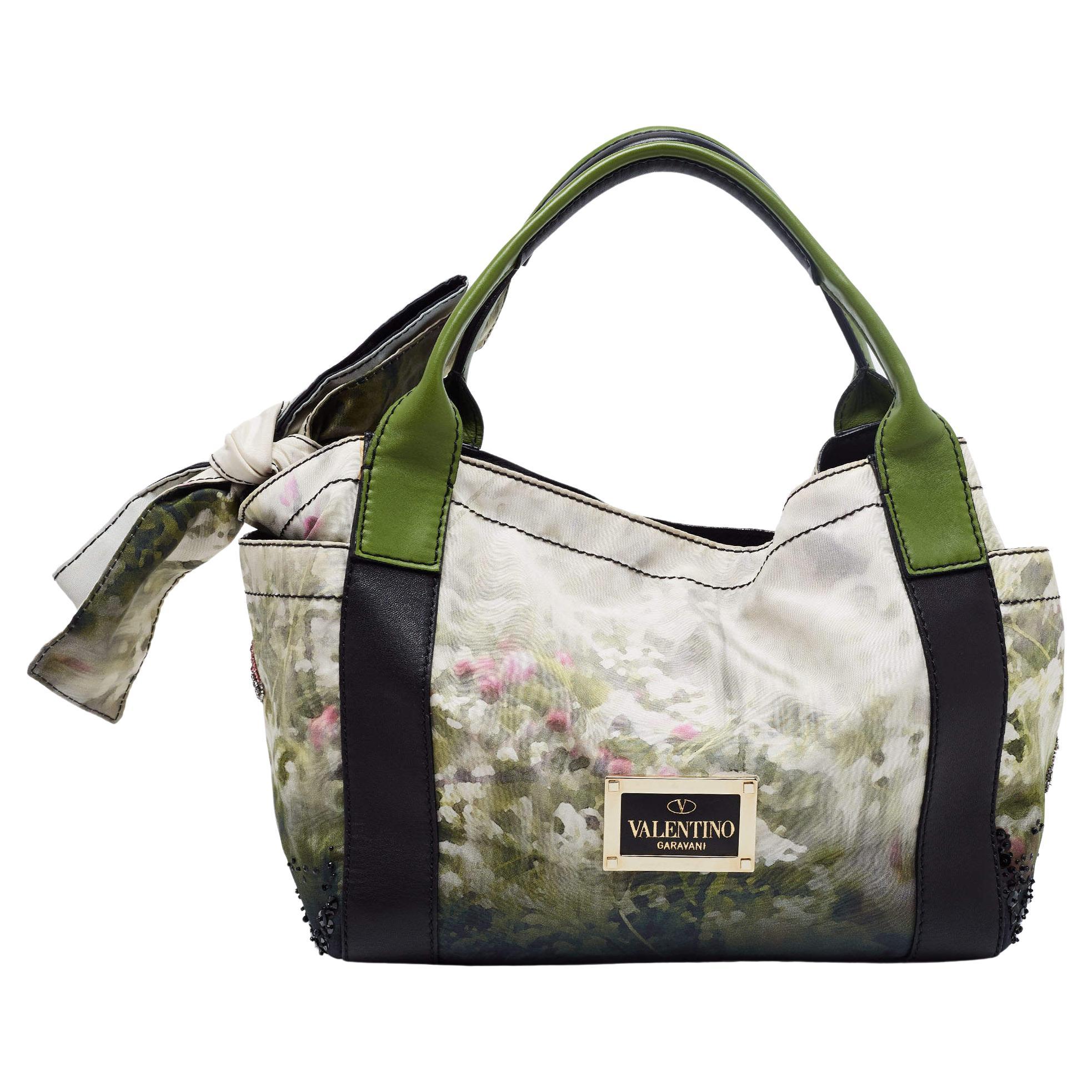 Valentino Multicolor Printed Nylon And Leather Double Pocket Bow Tote