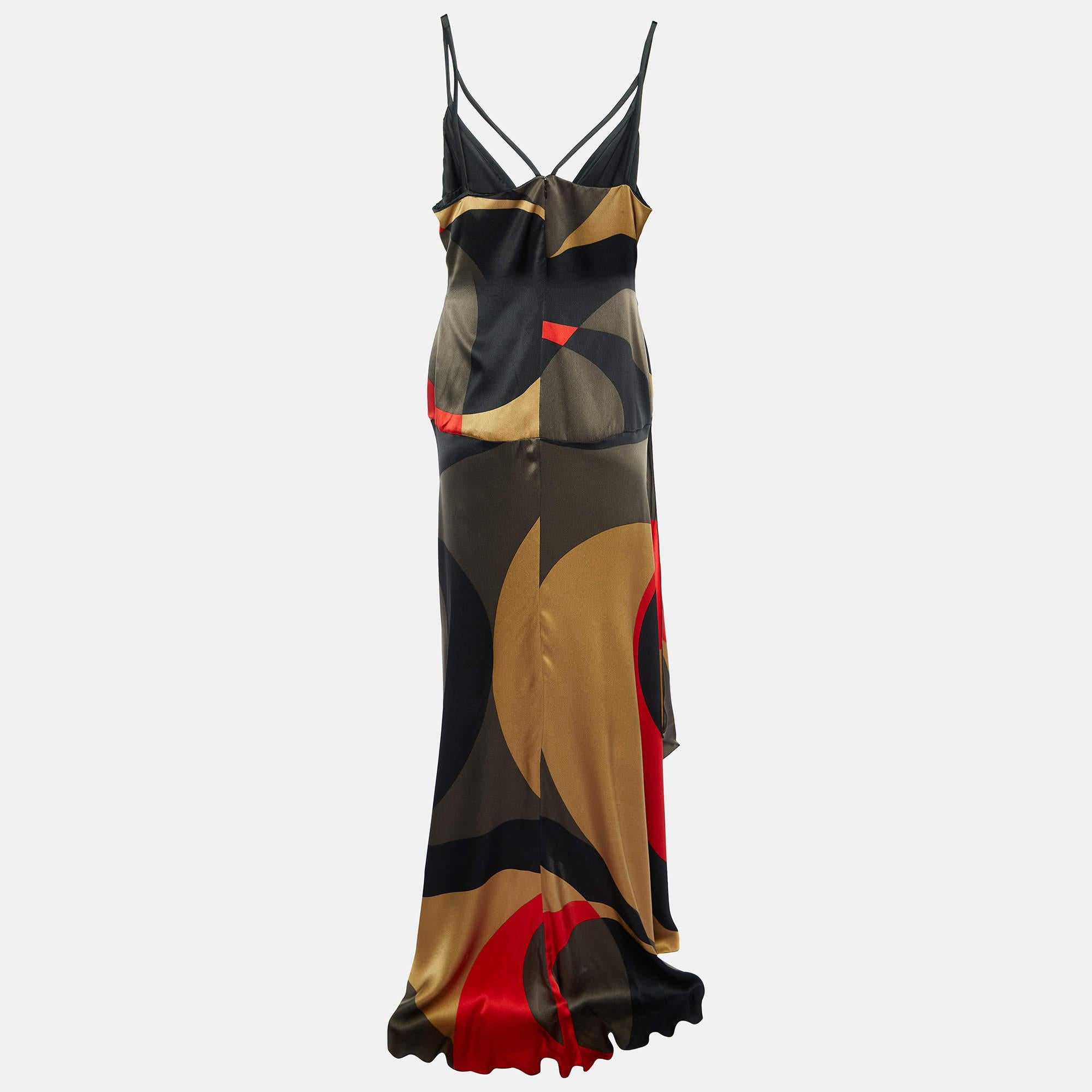 Robe drapée Valentino en satin de soie imprimée multicolore L Pour femmes en vente