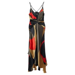 Valentino Multicolor printed Silk Satin Draped Gown L