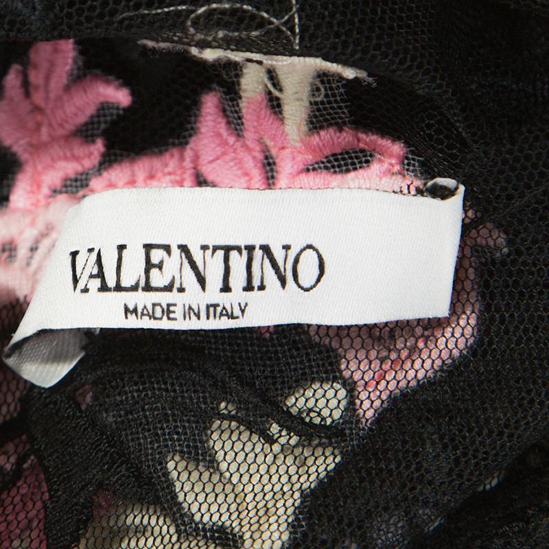 Beige Valentino Multicolor Printed Silk Tulle Embroidered Midi Dress S