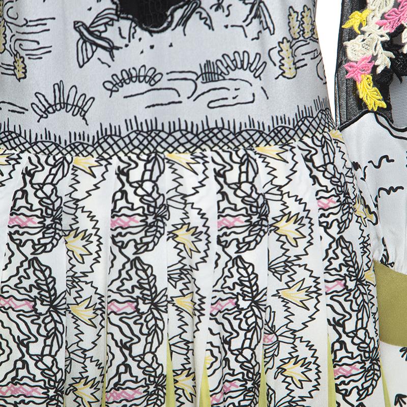 Women's Valentino Multicolor Printed Silk Tulle Embroidered Midi Dress S