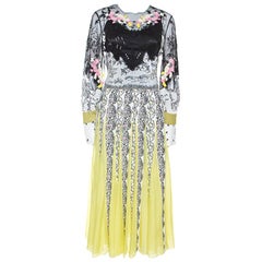 Valentino Multicolor Printed Silk Tulle Embroidered Midi Dress S