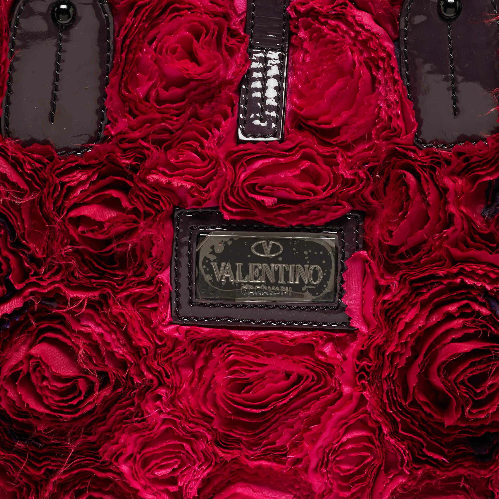Valentino Multicolor Satin and Patent Leather Petale Rose Tote 4