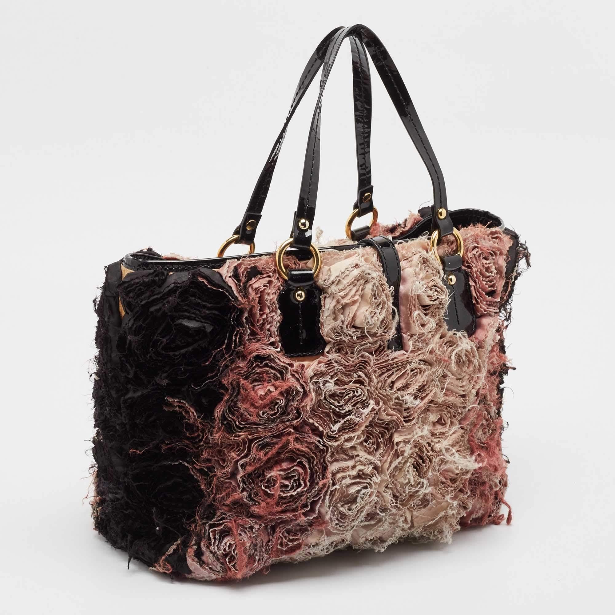 Black Valentino Multicolor Satin and Patent Leather Rosier Tote