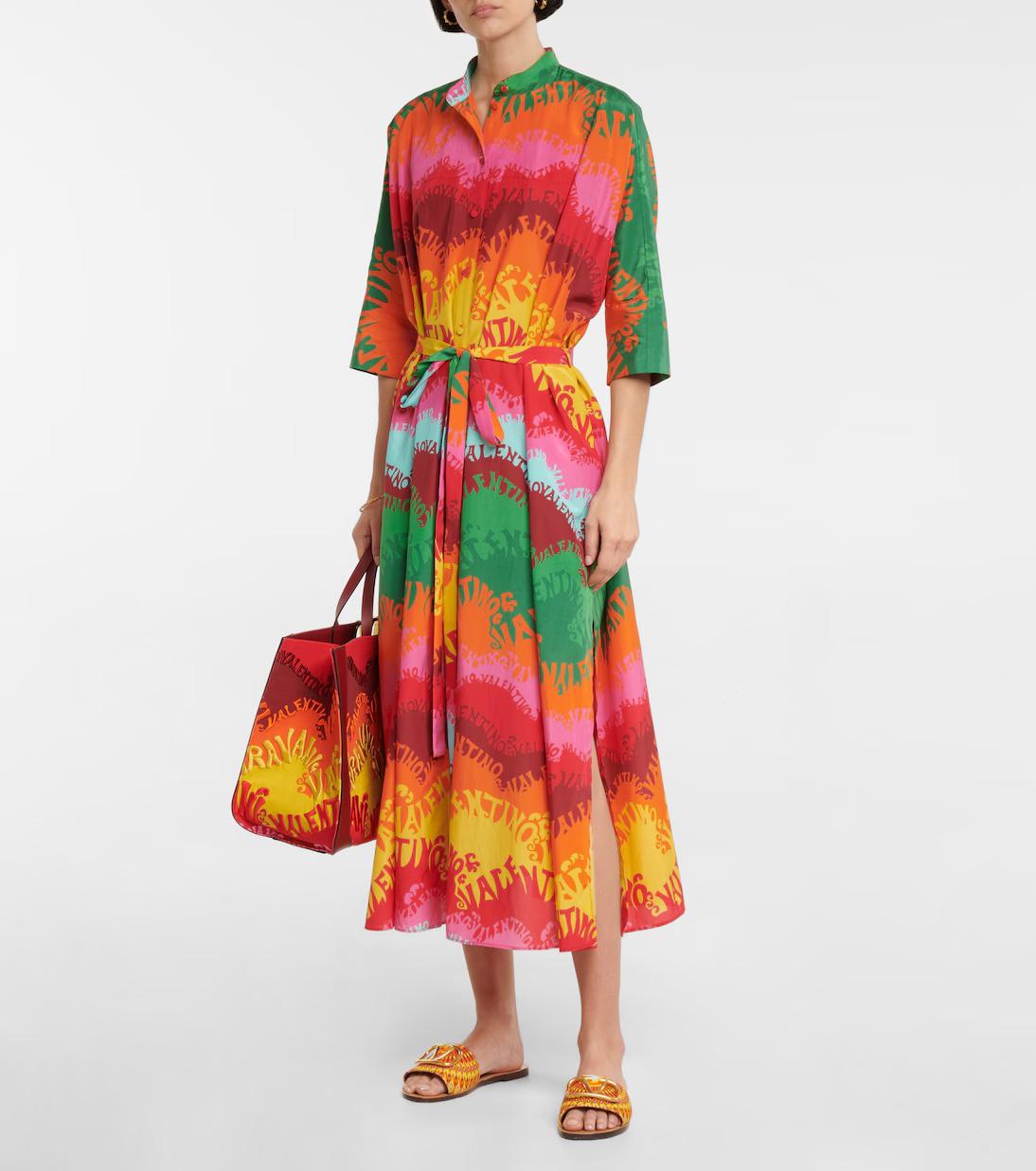 VALENTINO soie et coton multicolore 2022 WAVE LOGO SHIRT Robe XS en vente 1
