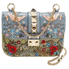 Valentino Multicolor Small Floral Embellished Rockstud Glam Lock Flap Bag