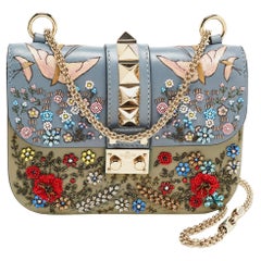 Valentino Multicolor kleine florale verschönert Rockstud Glam Lock Klappe Tasche