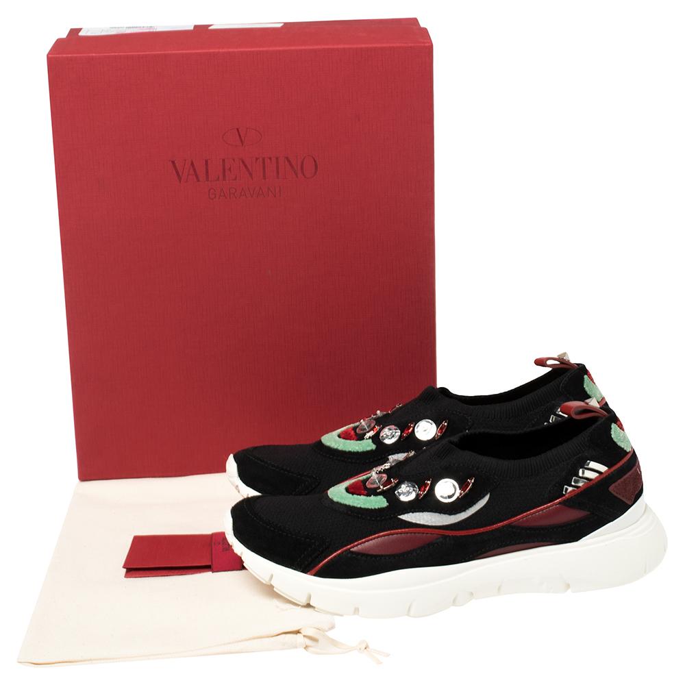 Valentino Multicolor Stretch Knit and Leather Embellished Sock Trainers Size 38 2