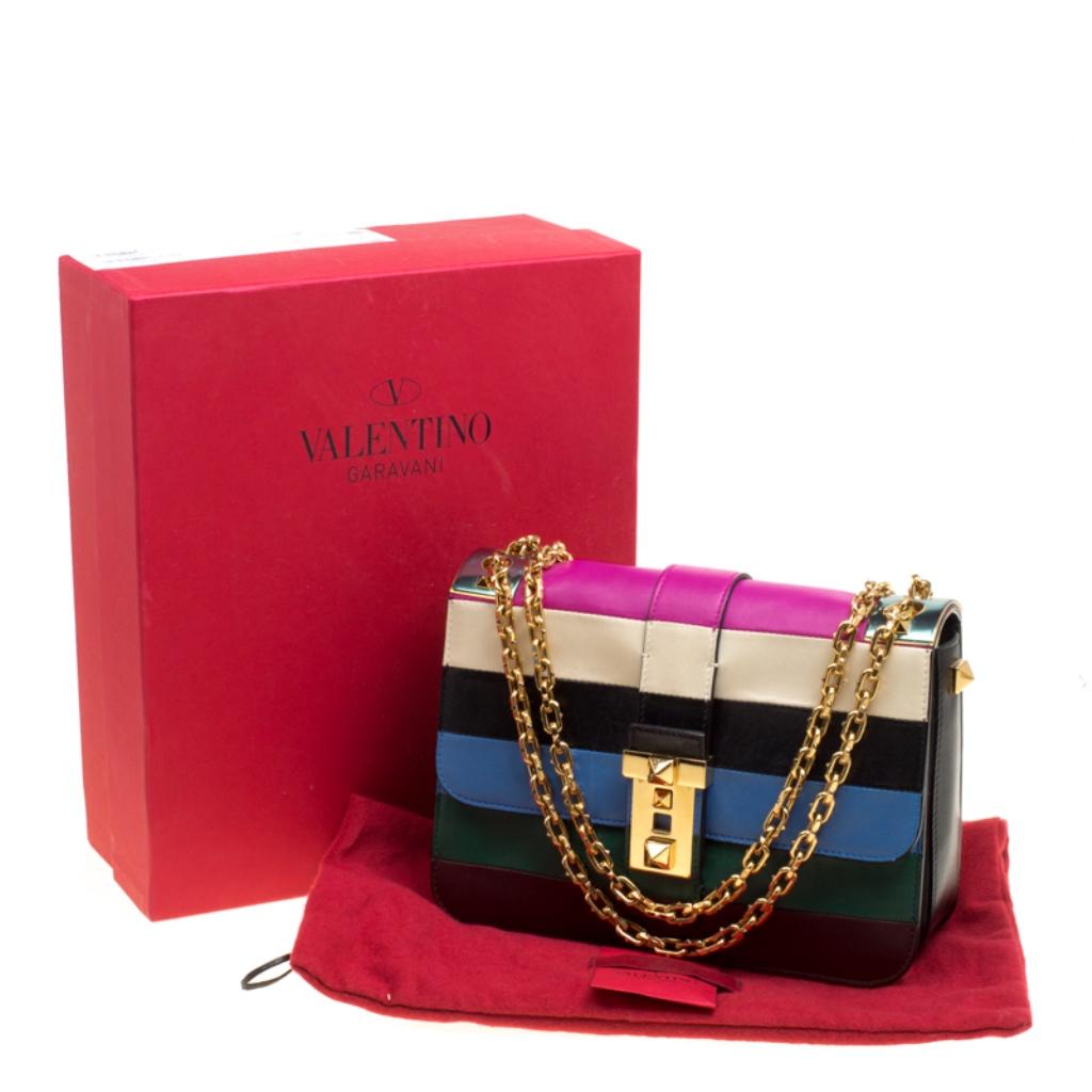 Valentino Multicolor Striped Leather B Rockstud Shoulder Bag 6