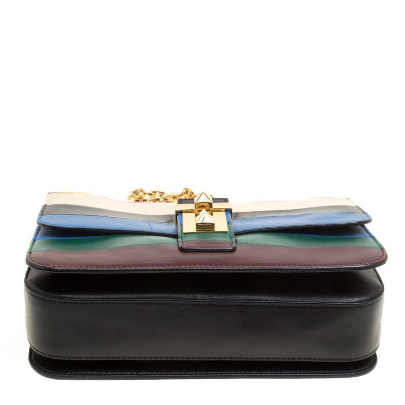 Black Valentino Multicolor Striped Leather B Rockstud Shoulder Bag