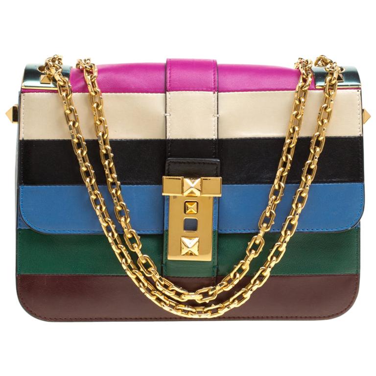 Valentino Multicolor Striped Leather B Rockstud Shoulder Bag