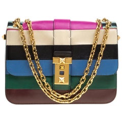 valentino b Valentino Multicolor Striped Leather B Rockstud Shoulder Bag