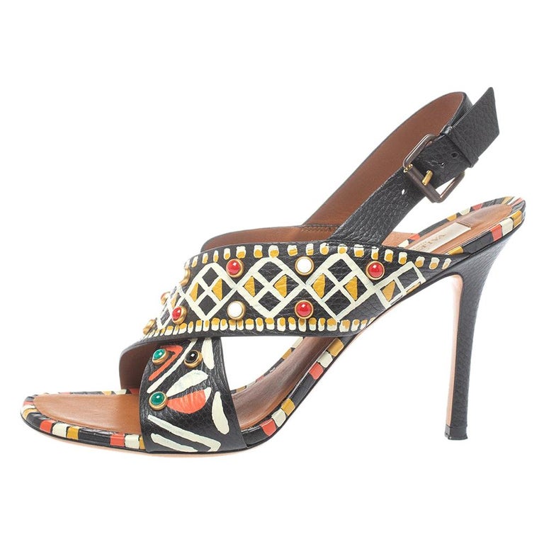 Valentino Multicolor Studded Crossover Ankle Strap Sandals Size 39.5 at  1stDibs