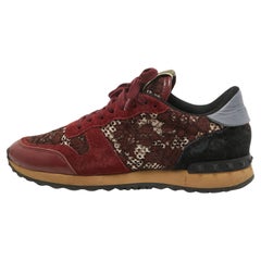 Valentino Multicolor Suede and Lace Rockrunner Low Top Sneakers Size 39