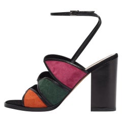 Used Valentino Multicolor Suede and Leather Ankle Wrap Sandals Size 38