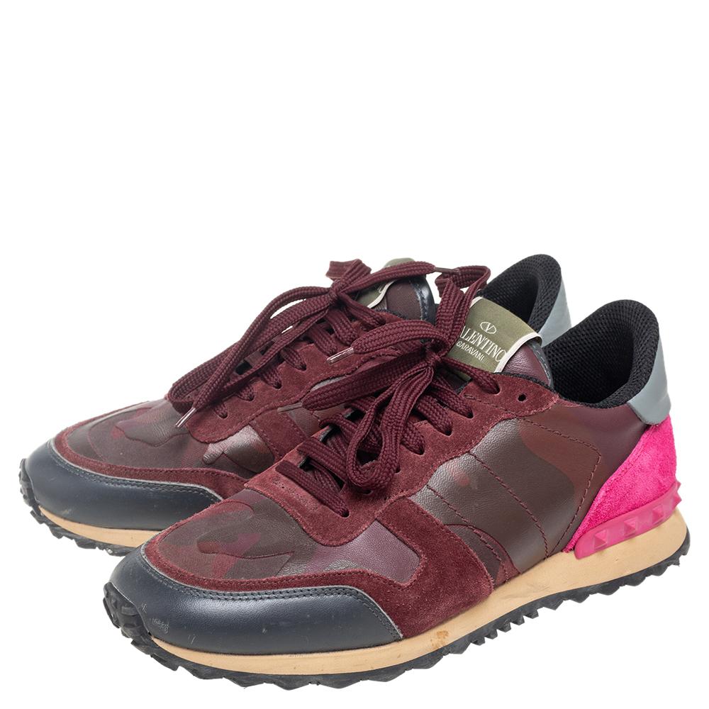 Valentino Multicolor Suede, Camouflage Leather Canvas Rockrunner Sneakers Sie 40 For Sale 1