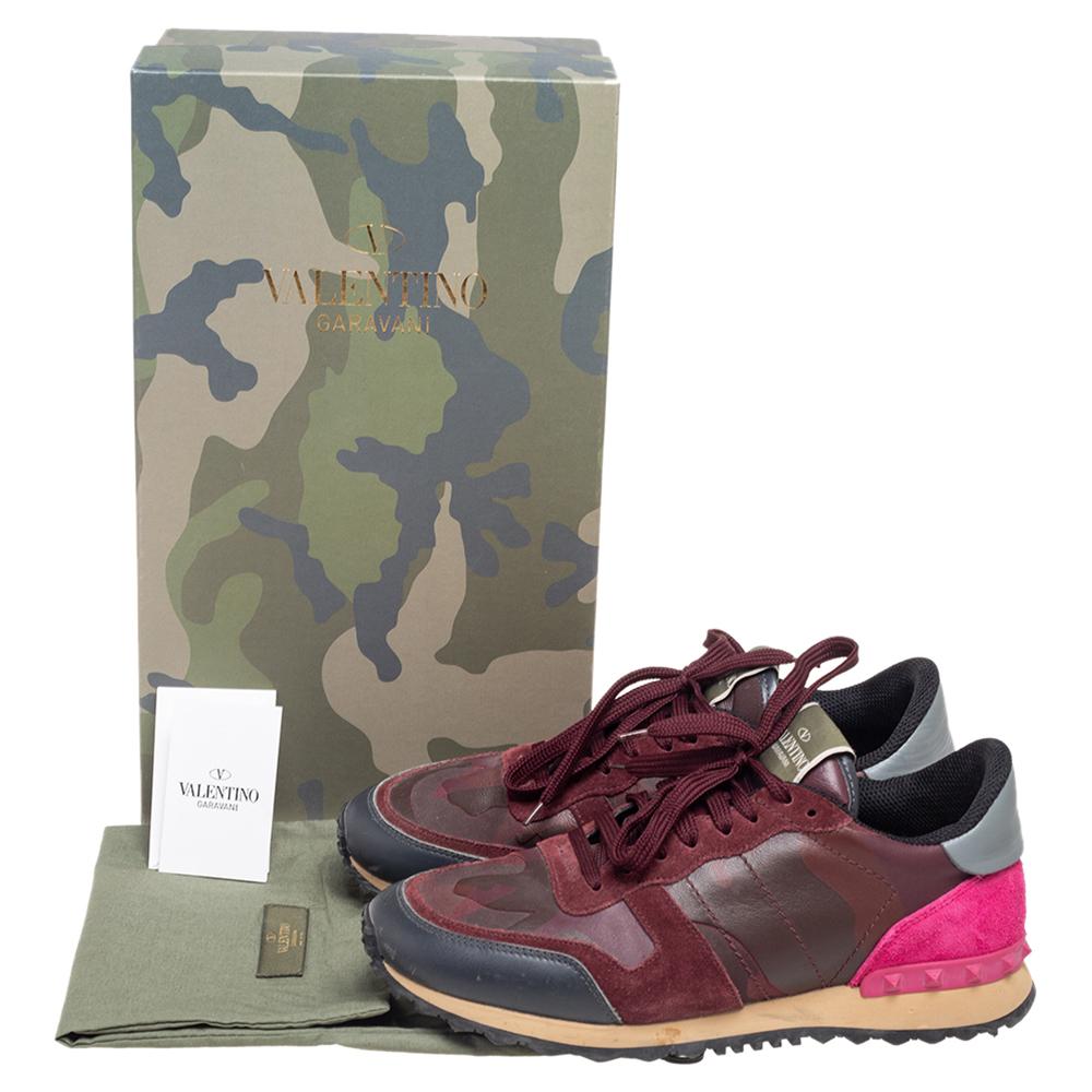 Valentino Multicolor Suede, Camouflage Leather Canvas Rockrunner Sneakers Sie 40 For Sale 2