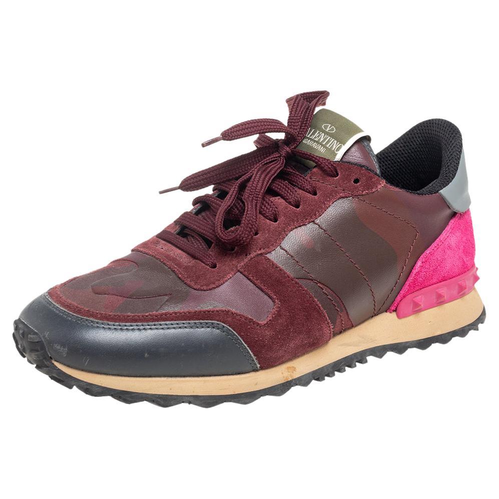 Valentino Multicolor Suede, Camouflage Leather Canvas Rockrunner Sneakers Sie 40 For Sale