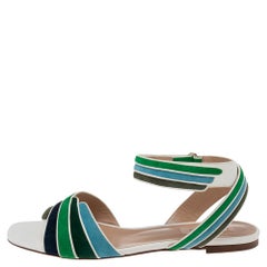 Valentino Multicolor Suede Rainbow Ankle Wrap Flat Sandals Size 40.5