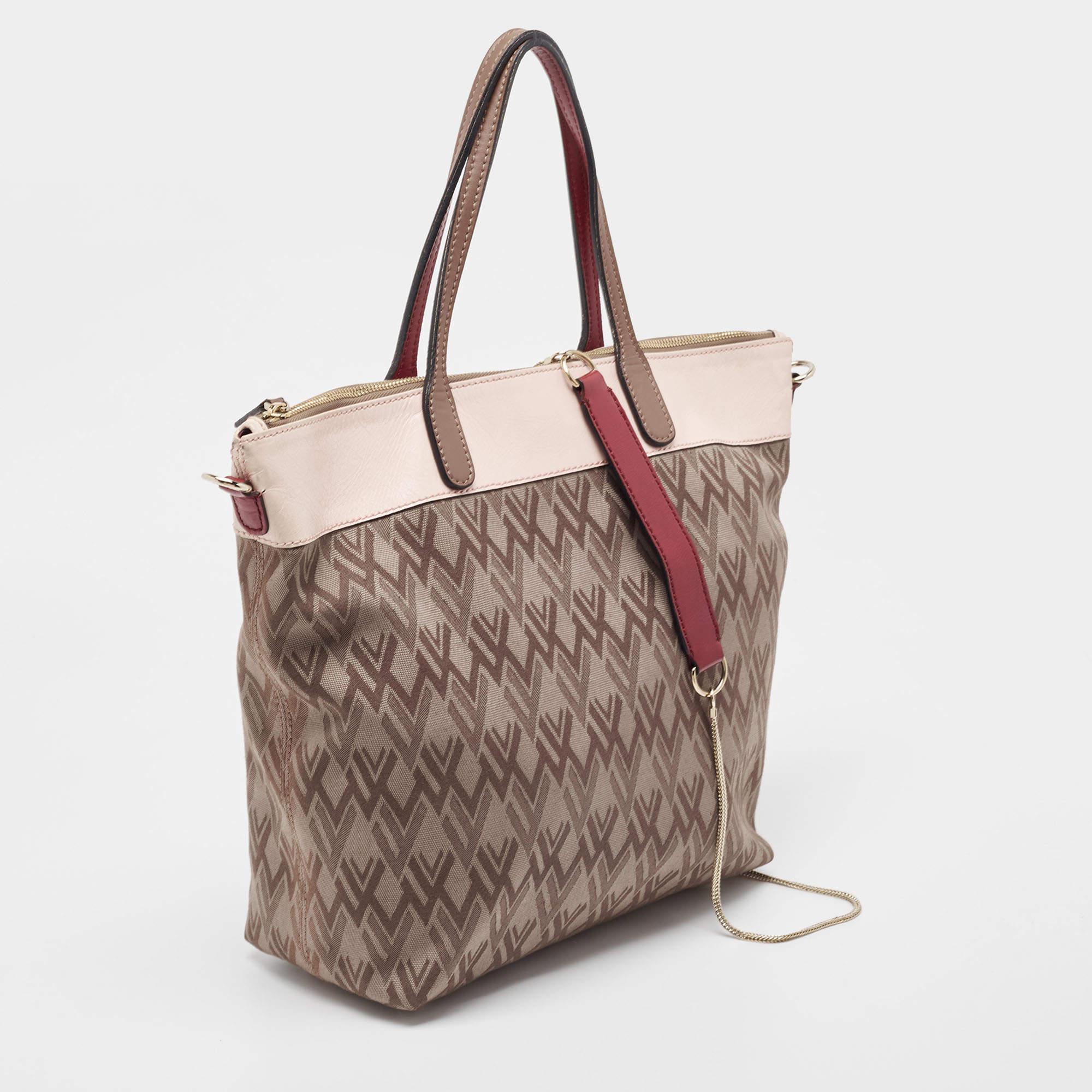 Brown Valentino Multicolor V Print Canvas and Leather Shopper Tote