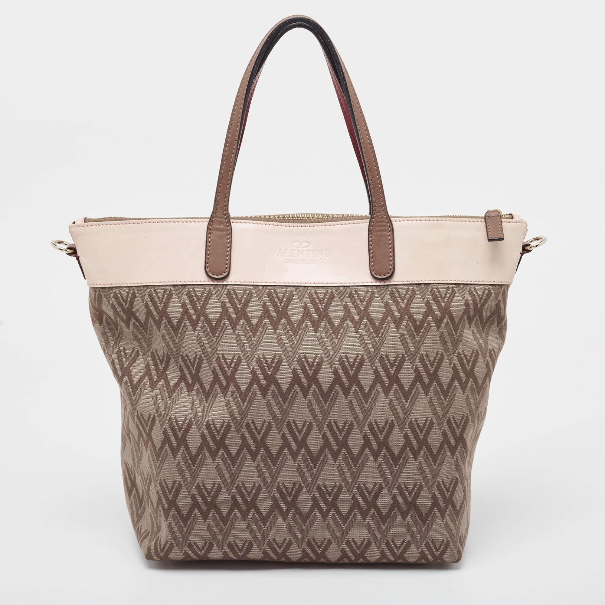 Valentino Multicolor V Print Canvas and Leather Shopper Tote In Fair Condition In Dubai, Al Qouz 2
