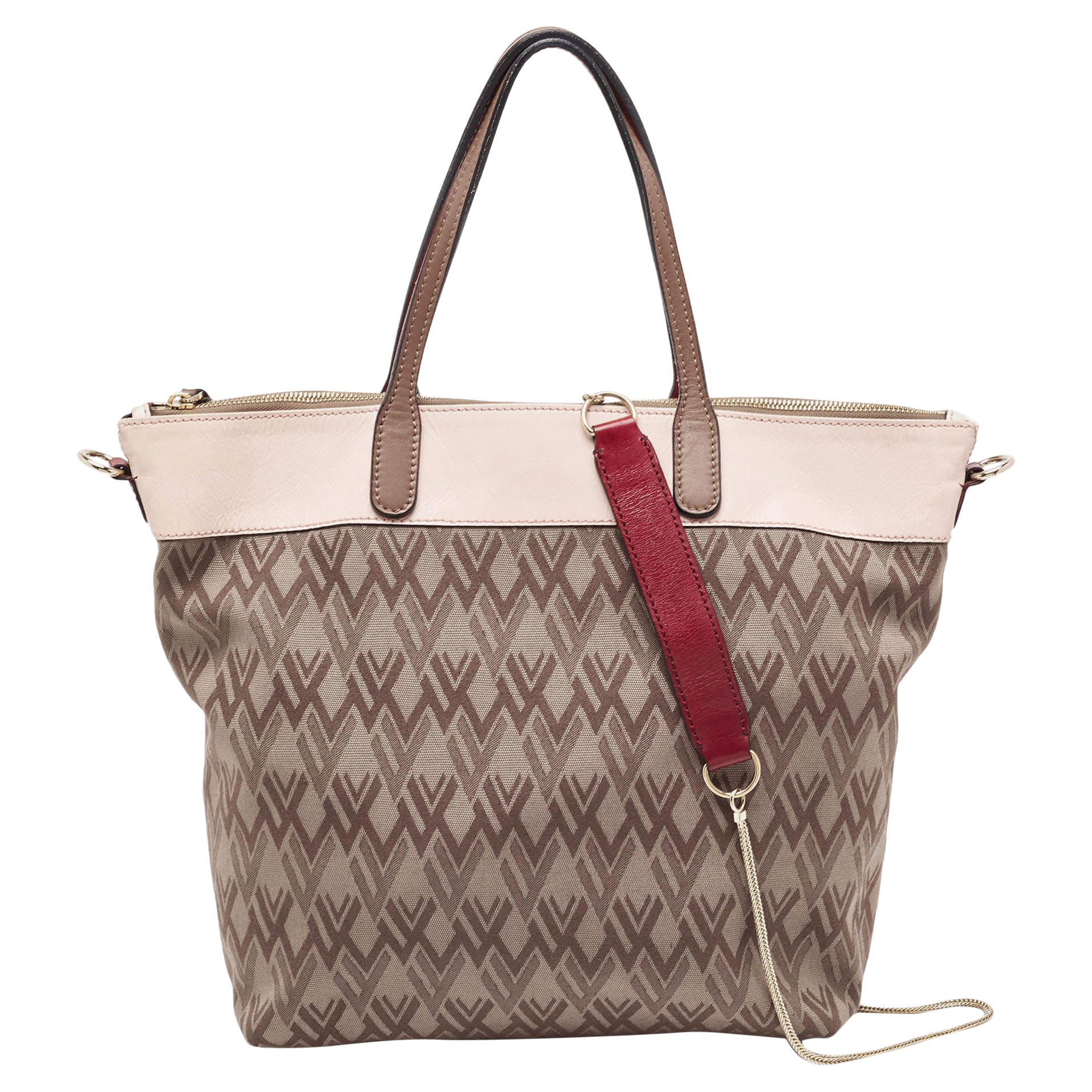 Valentino Multicolor V Print Canvas and Leather Shopper Tote