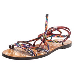 Valentino Multicolor Woven Fabric Lace Up Flat Sandals Size 38