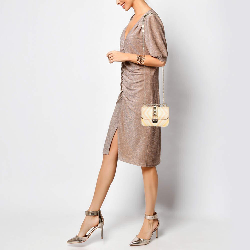 Beige Valentino Multicolour Leather Mini Glam Lock Shoulder Bag