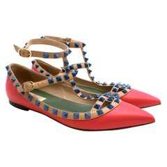 Used Valentino Multicolour Rockstud Cage Ballet Flats SIZE 37.5